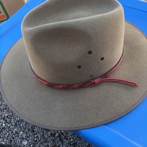 Tan Hat with Red Leather Band